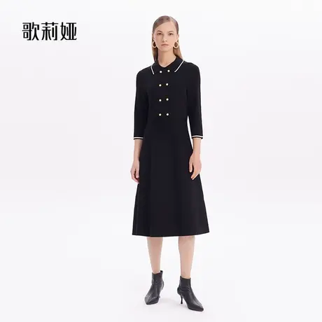 歌莉娅连衣裙女秋冬新款气质通勤衬衫领长裙显瘦小黑裙图片