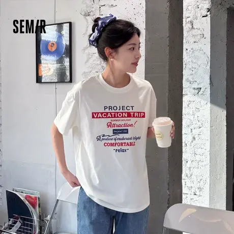 [商场同款]森马短袖T恤女中长款潮流宽松2024夏新款字母上衣潮酷图片