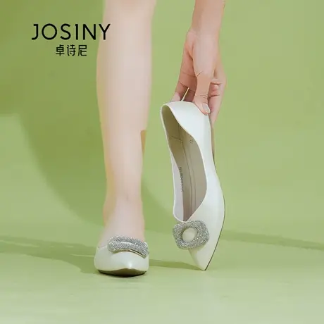 Josiny/卓诗尼秋季2025新款法式尖头软皮低跟单鞋女气质浅口女鞋图片