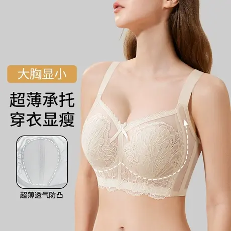 润微内衣女夏季超薄大胸显小胸凉感透气收副乳无钢圈兔耳杯文胸罩商品大图