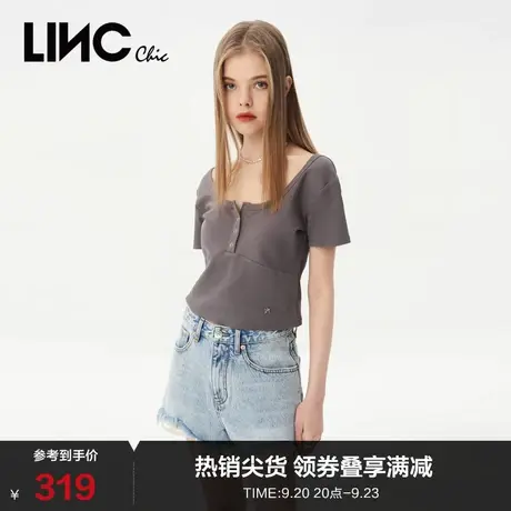 LINCCHIC金羽杰t恤女2023新款机能感方领短袖女t恤夏S232FK154Y商品大图