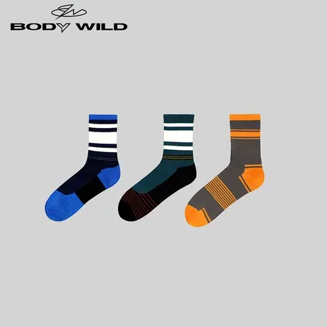 BODYWILD宝迪袜子男士条纹印花袜棉质冬季男生春秋运动男ZBN94WI4图片