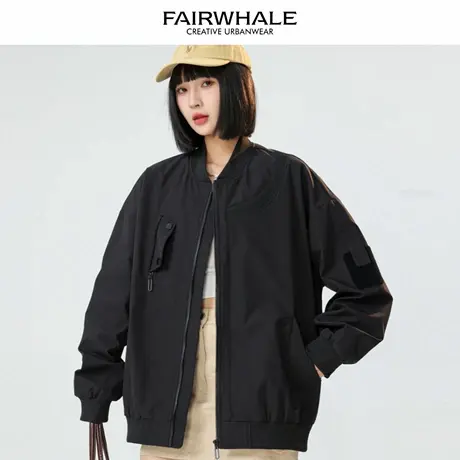 马克华菲美式复古立领外套女2025新款春秋宽松休闲百搭情侣装上衣图片