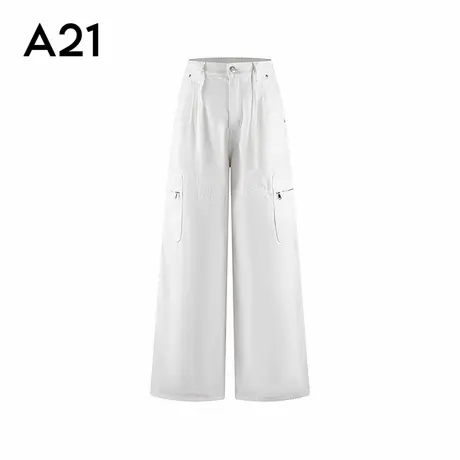 A21女装宽松工装裤夏季阔腿裤2025新款中腰白色直筒牛仔长裤子图片