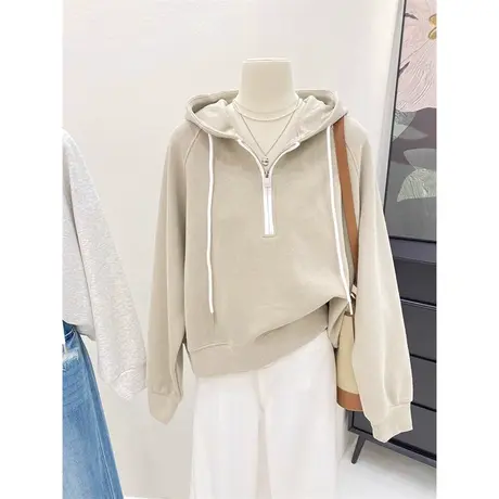 高级感连帽半拉链卫衣女春秋装宽松百搭显瘦设计感小众别致上衣服商品大图