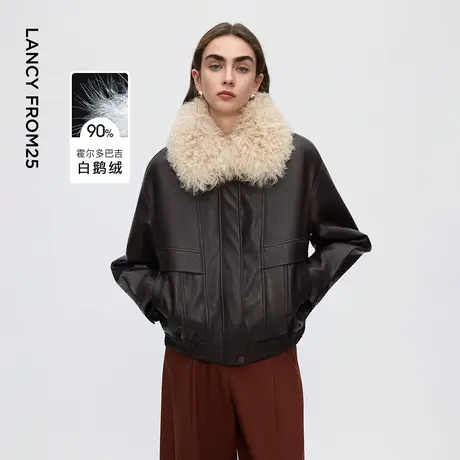 朗姿霍尔多巴吉白鹅绒羊毛毛领羽绒服复古干练百搭外套2025年新款商品大图