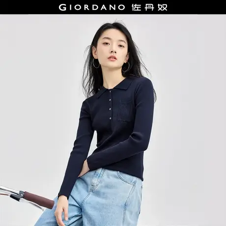 佐丹奴针织衫女装毛织口袋翻领半开襟针织衫 18354919商品大图