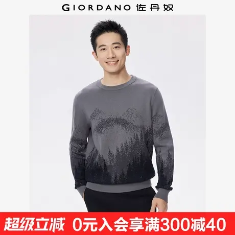 佐丹奴针织衫男新款纯棉山水画提花国潮风圆领针织毛衣男01055717商品大图