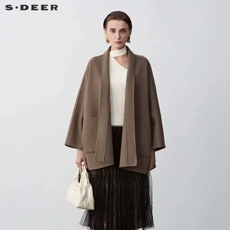 sdeer圣迪奥冬季女装OL风时尚宽松开衫毛呢大衣S24482601商品大图