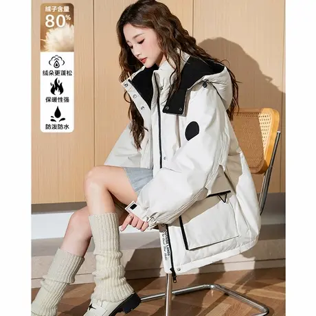 【防水】唐狮2024新款白色羽绒服女款超好看工装中长款派克服外套商品大图