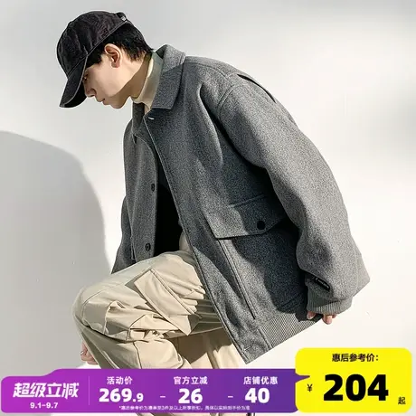 唐狮2024秋冬季新款男毛呢外套翻领工装贴袋短款加厚保暖夹克外套商品大图