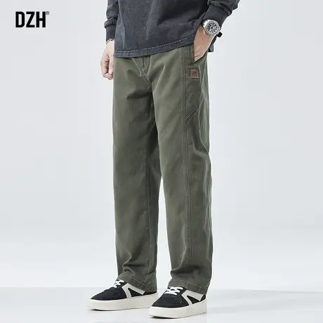 男士军绿色工装裤子男款美式高街2023新款秋季裤子宽松直筒休闲裤图片