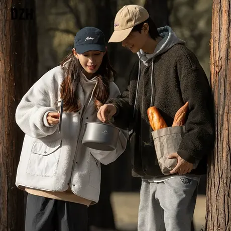 男士两面穿棉服男款冬季潮牌加厚羊羔绒外套男2023新款夹克情侣装商品大图