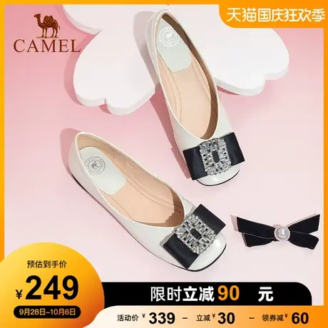 骆驼女鞋2023春季新款百搭软底通勤鞋女乐福鞋真皮浅口平底单鞋女图片