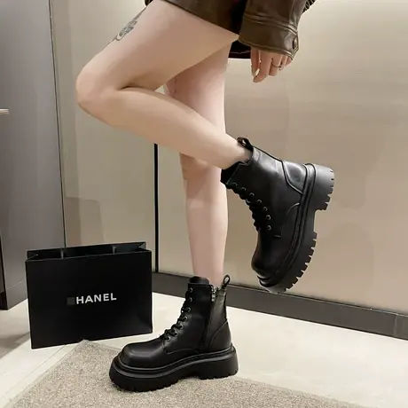 厚底马丁靴女2023秋冬新款英伦风复古增高小个子百搭休闲短筒靴子商品大图