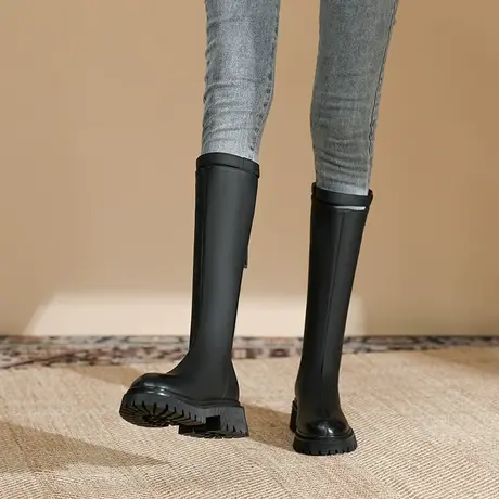 小个子骑士靴女2023年新款单里粗跟厚底长筒靴不过膝长靴中跟靴子商品大图