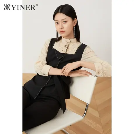 YINER音儿女装2021秋季新款上衣拼接假两件衬衫商品大图