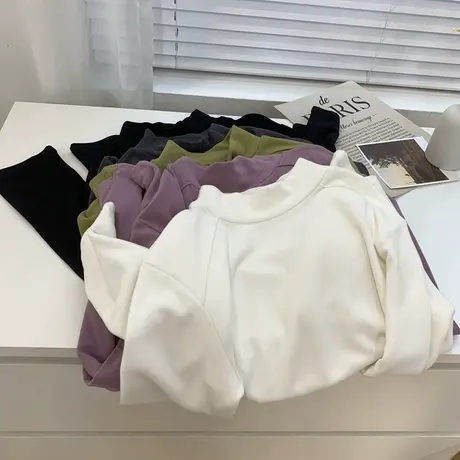 半高领加绒加厚长袖T恤女秋冬修身内搭双面德绒磨毛打底衫上衣潮图片