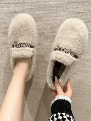 豆豆鞋女2023新款爆款秋冬季一脚蹬女鞋子平底毛毛鞋孕妇毛绒单鞋商品大图