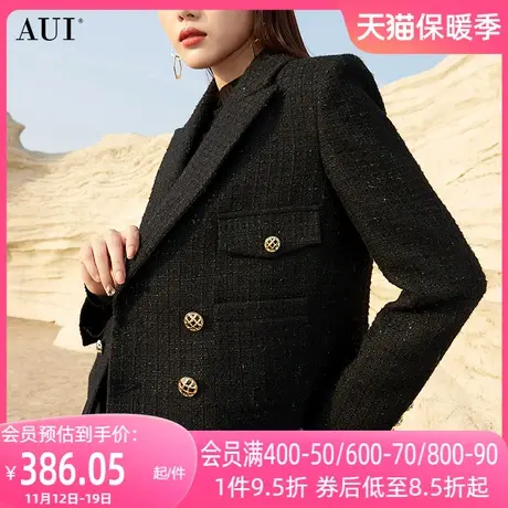 AUI黑色小香风短款外套女2023秋冬新款美式御姐气质宽松休闲上衣商品大图