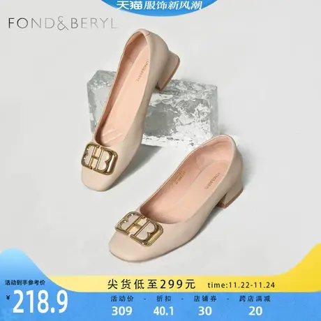 菲伯丽尔方圆头低跟浅口秋季女新款金属装饰纯色女鞋子FB23111055商品大图