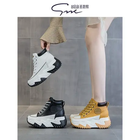 圣恩熙 7cm真皮高帮鞋子女2025年春秋新款学院风请便休闲老爹鞋图片
