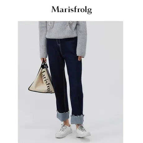 【商场同款】玛丝菲尔女装春秋新款深蓝色日制牛仔裤商品大图