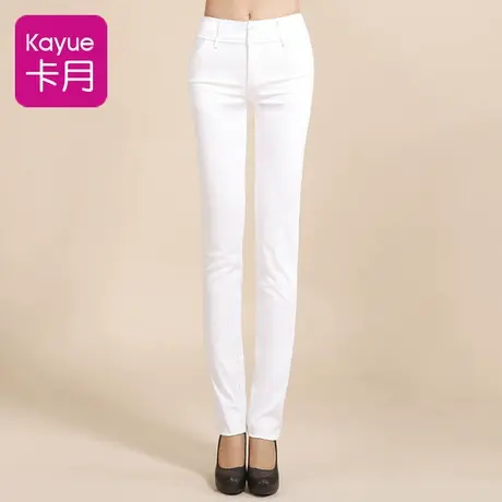 纯棉女裤2023春秋新款大码显瘦全棉白色铅笔小脚裤中年休闲长裤子图片