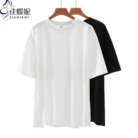 夏季新款韩版圆领纯棉宽松中长款侧开叉大码休闲短袖体恤上衣女装图片