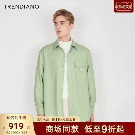 TRENDIANO官方2023新款春季宽松黑色长袖衬衫男士休闲商品大图
