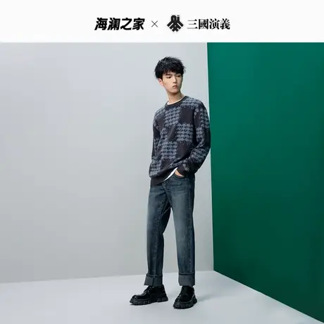 HLA/海澜之家平面盔甲长袖针织衫2023秋冬圆领三国系列套头衫商品大图