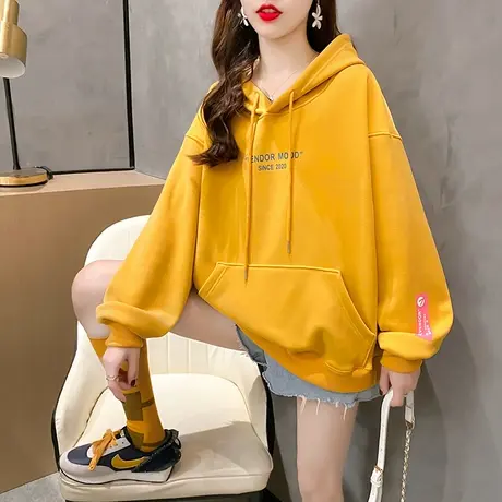 加绒卫衣女加厚冬2020新款秋冬宽松韩版连帽长袖潮ins时尚外套图片