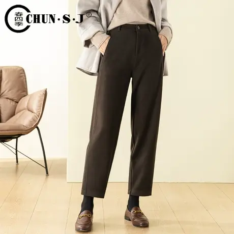 羊毛呢休闲萝卜裤女秋冬季2023新款宽松显瘦哈伦女裤梨形身材裤子图片