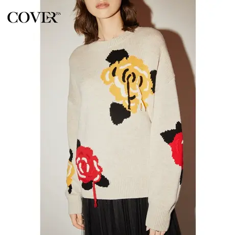 COVER冬季花朵流苏圆领100%羊毛针织衫商品大图