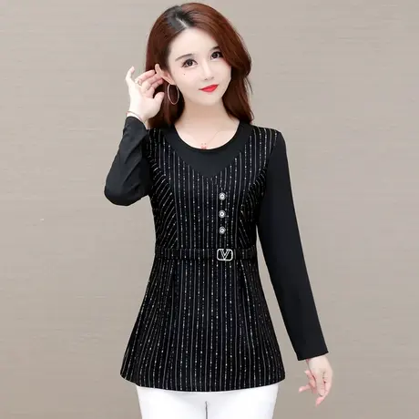 2023年秋冬装新款大码气质长袖t恤女中长款加绒加厚保暖打底衫女商品大图