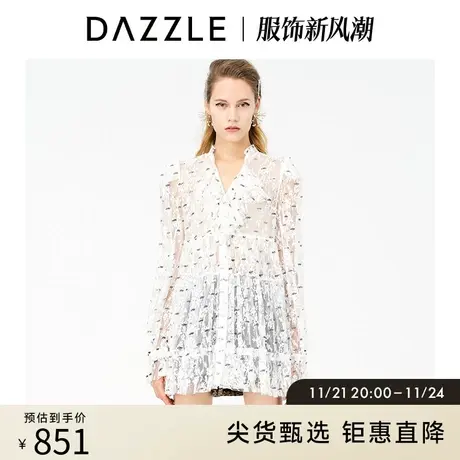 DAZZLE地素奥莱 重工蕾丝花边网纱裙连衣裙女2E1O6037B商品大图