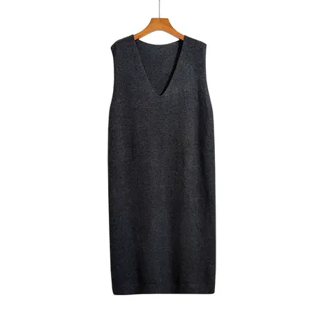 中长款针织马甲女秋冬新款大码宽松慵懒风无袖坎肩毛衣背心裙外套商品大图