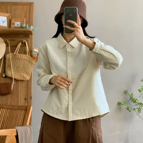 dza 复古polo领拼接衬衫棉衣外套女冬宽松显瘦棉服上衣休闲风棉袄图片