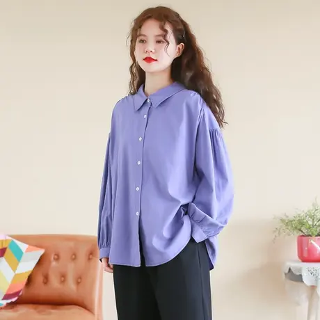 胖妹妹2025显瘦宽松棉质衬衫大码春新款遮肉显瘦长袖上衣女商品大图