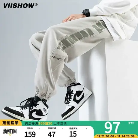 VIISHOW麂皮裤子男士春秋季潮牌青少年宽松工装束脚运动休闲卫裤商品大图