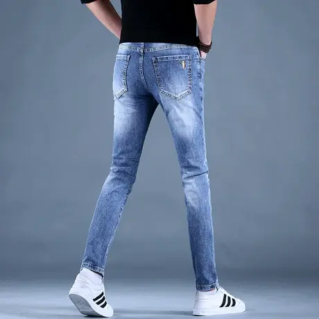 2023新款男士蓝色牛仔裤男秋冬男款高端韩版休闲男款修身小脚裤子商品大图