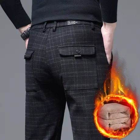 2024新款秋冬季加绒休闲裤男士直筒宽松加厚商务西裤保暖外穿冬装商品大图