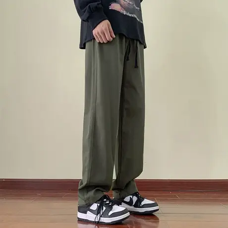 军绿色休闲九分裤男式夏季工装宽松长裤ins潮牌百搭直筒通勤裤子图片