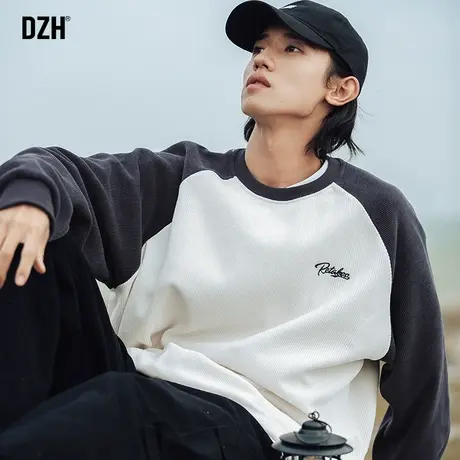 男士撞色拼接t恤男长袖秋季潮流宽松男装2023新款拼接卫衣圆领潮商品大图