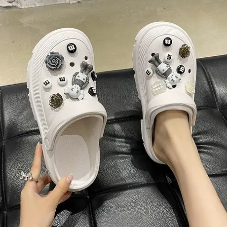 洞洞鞋凉鞋女可爱芝麻街松糕厚底夏季网红外穿防滑两穿包头半拖鞋商品大图