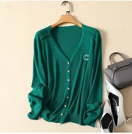清仓！秋季新款宽松大码针织羊毛开衫女V领外搭长袖显瘦外套毛衣商品大图