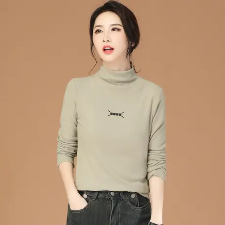 韩潮袭人高领磨毛长袖打底衫T恤女2023秋冬新款休闲内搭修身上衣商品大图