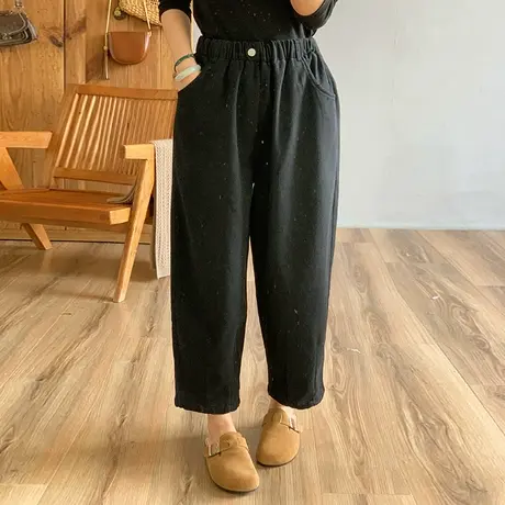 dza 高腰显瘦高弹纯色加绒直筒裤子女冬外穿休闲哈伦裤宽松阔腿裤图片