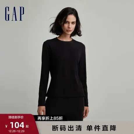 【断码优惠】女友T Gap女装早春磨毛圆领长袖T恤休闲上衣793895图片