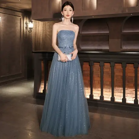 晚礼服女2024新款秋高级感抹胸亮片主持人宴会年会轻奢气质连衣裙图片